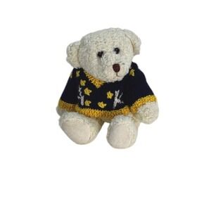 Vaughn Exclusive Cream Teddy Bear Plush Toy Animal Navy Blue Yellow Knit Sweater